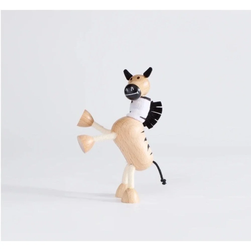 ANAMALZ Zebra‎ Set of 2 Posable Toy Natural Wood Rope Beige Baby Eco Sustainable